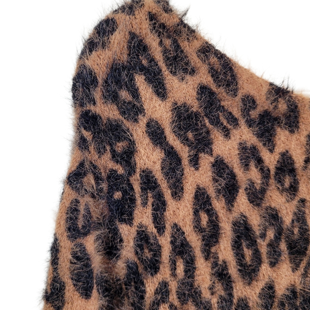 PILCRO x ANTHROPOLOGIE Leopard Print Eyelash Cropped Drapey Sweater Small - Picture 5 of 11